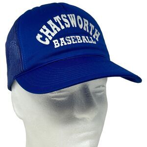 Vintage Chatsworth Baseball Trucker Hat Cap 80s Blue California Mesh Snapback